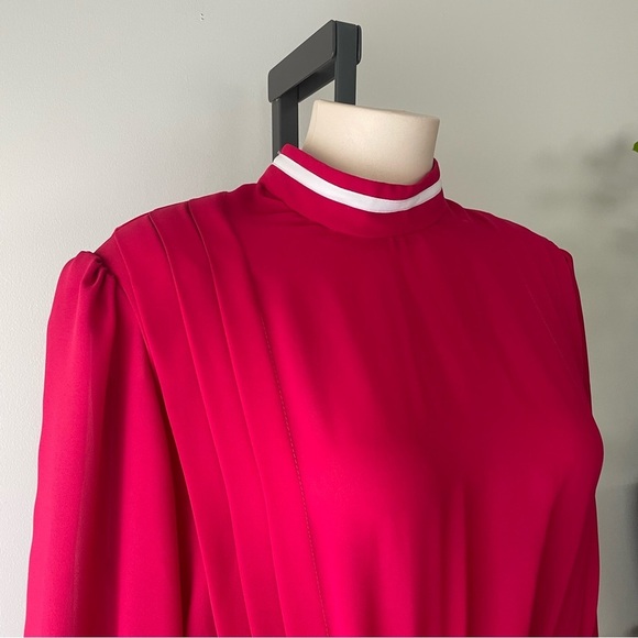 Vintage Joyce Palmer Fuchsia Pink Chiffon Midi Dress Long Sleeve Medium 80s 90s - Picture 7 of 12